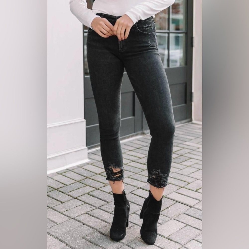 AGOLDE Denim Sophie Crop Jeans Black Chewed Hem Size 24